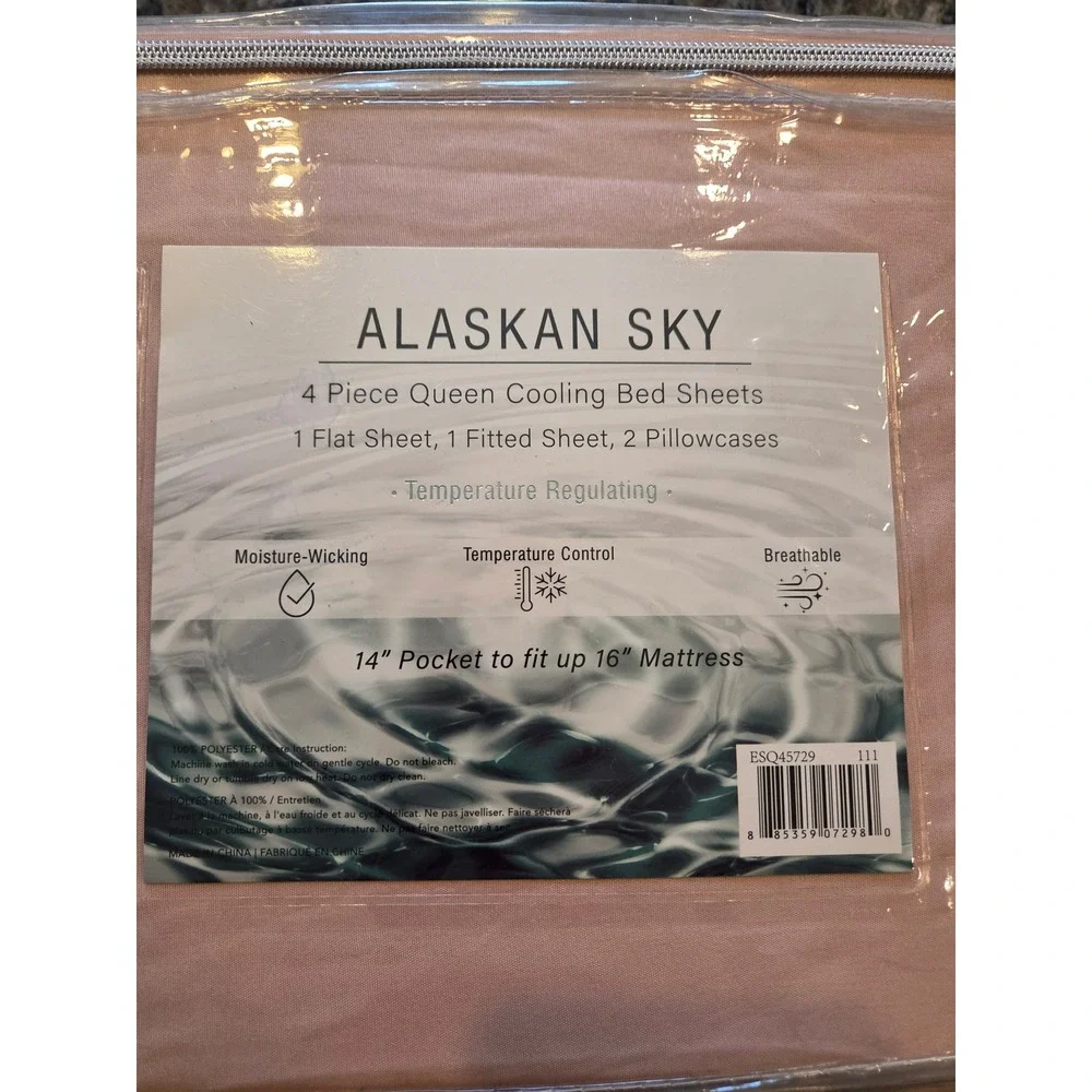 Alaskan Sky Queen Cooling Bed Sheets 4 Piece Set Pink Temperature Regulating NEW